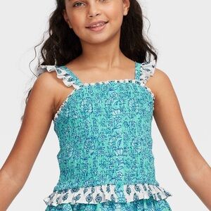 Roller Rabbit x target girl’s garden floral smocked tank top — color is Teal